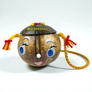 Vintage Kitschy Bahamas Coconut Purse Bank Tiki Folk Art Souvenir Novelty Bag